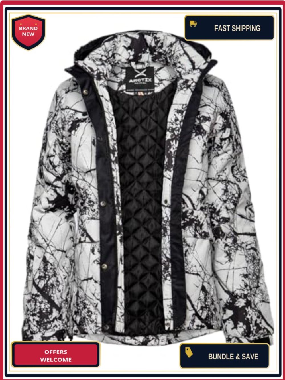 Insulated Quilted Ski Jacket Water Resistant Windproof Long Sleeve Zip